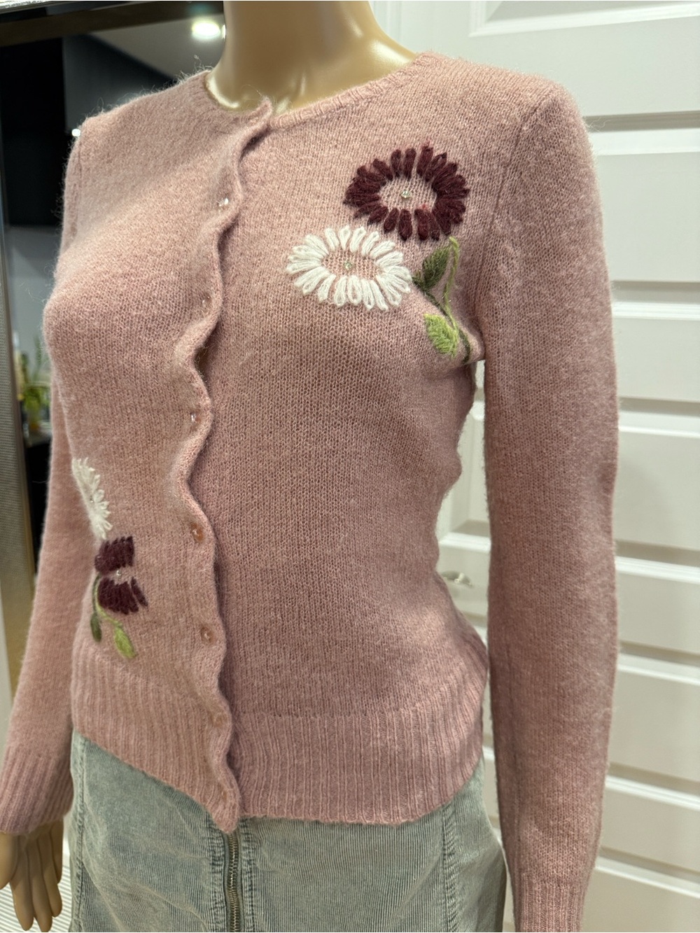 J.J. Basics Floral Embroidered Mohair Blend Cardigan – Size M